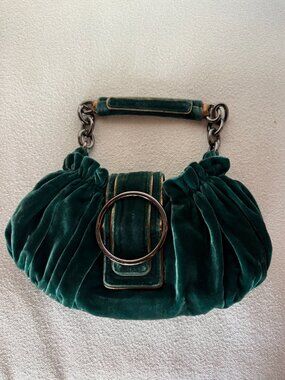Authentic BCBG Max Azria Emerald Green Velvet Handbag
